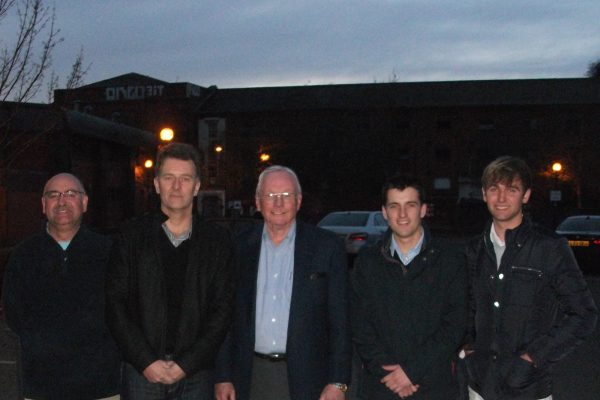 AT 057 Apollo 11 Astronaut Neil Armstrong with Richard, elder son Charles, and Ian and Richard Birkett, SS Great Britain car park, Bristol, 2010